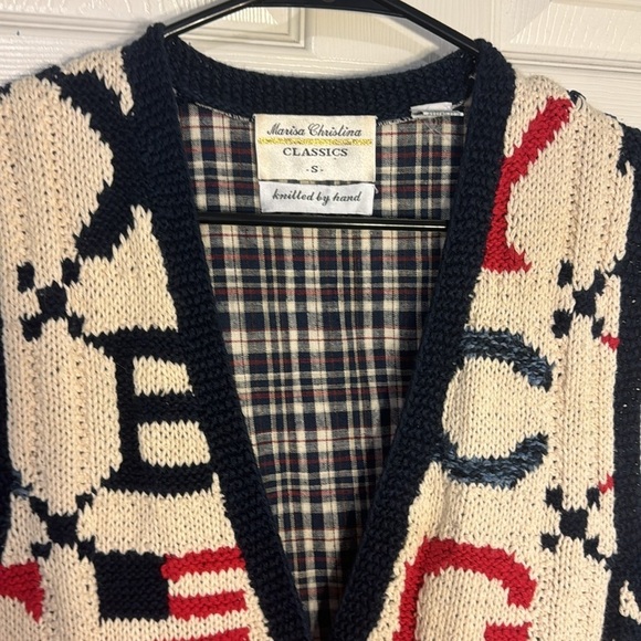 Vintage Marisa Christina Hand Knit Alphabet American Flag Sweater TeacherVest  S - Picture 3 of 10